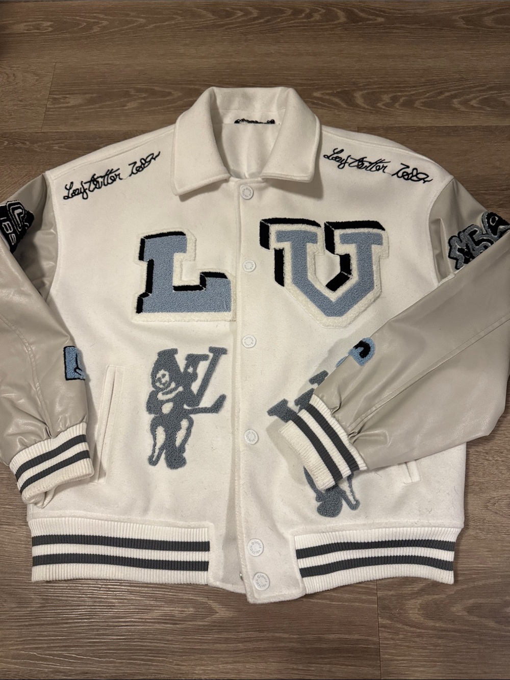 Louis Vuitton White & Light Blue Varsity Bomber Jacket